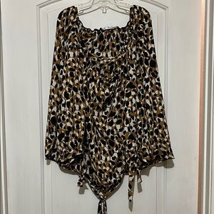 Black and Tan Animal Print Tie Front Blouse